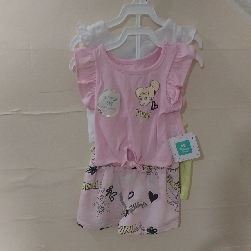Pink, White & Yellow 2pc Tinkerbell Toddler Outfit Set